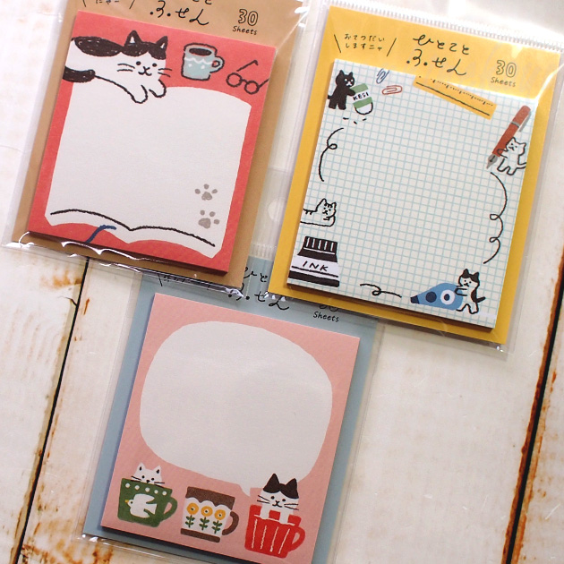 ネコ柄付箋紙 ひとことふせん【日本製】(30枚綴り)