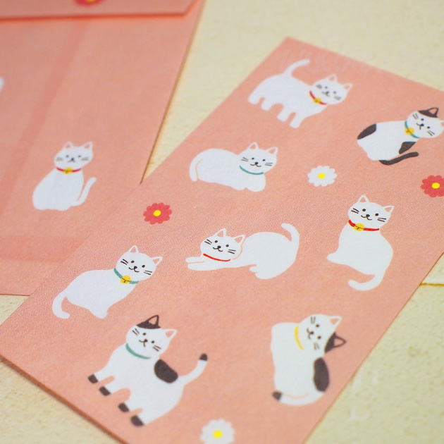 猫のぽち袋 ころころにゃんこ 美濃和紙 日本製 古川紙工 （2枚入り