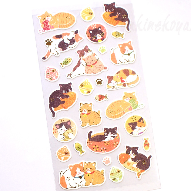 猫の和風シール WANOWA 箔押し 和猫 文房具 ステーショナリー 猫雑貨 猫グッズ ネコ雑貨 ねこ柄 キャット