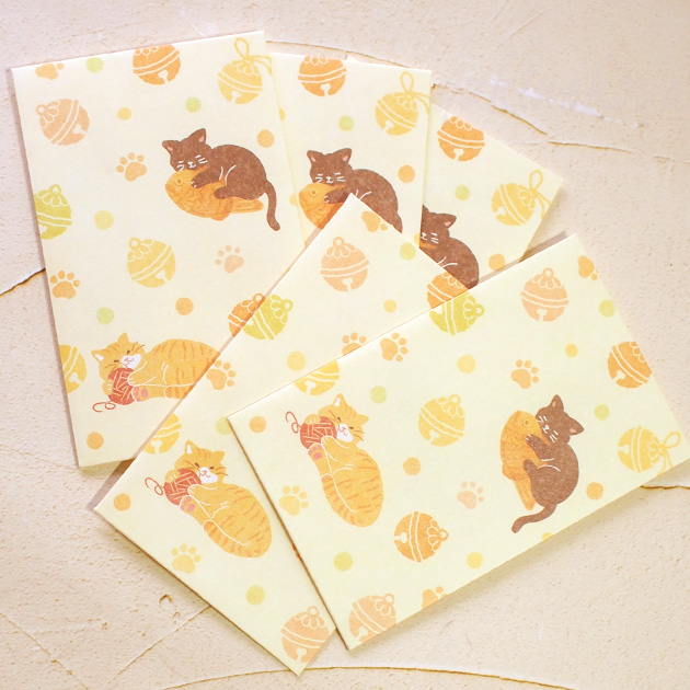 ネコ柄 ぽち袋 WANOWA 5枚入り 奉書紙 和紙 日本製 ミニ封筒 ポチ袋 金封 ご祝儀袋 熨斗袋 文房具 ステーショナリー 猫雑貨 猫グッズ ネコ雑貨 ねこ柄 キャット