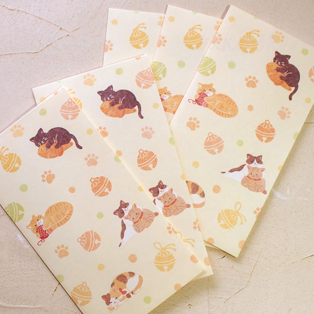 ネコ柄 ぽち袋 WANOWA 5枚入り 奉書紙 和紙 日本製 ミニ封筒 ポチ袋 金封 ご祝儀袋 熨斗袋 文房具 ステーショナリー 猫雑貨 猫グッズ ネコ雑貨 ねこ柄 キャット