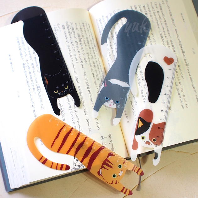 猫型 ぶらさがりにゃんこ しおり定規 ブックマーカー ルーラー