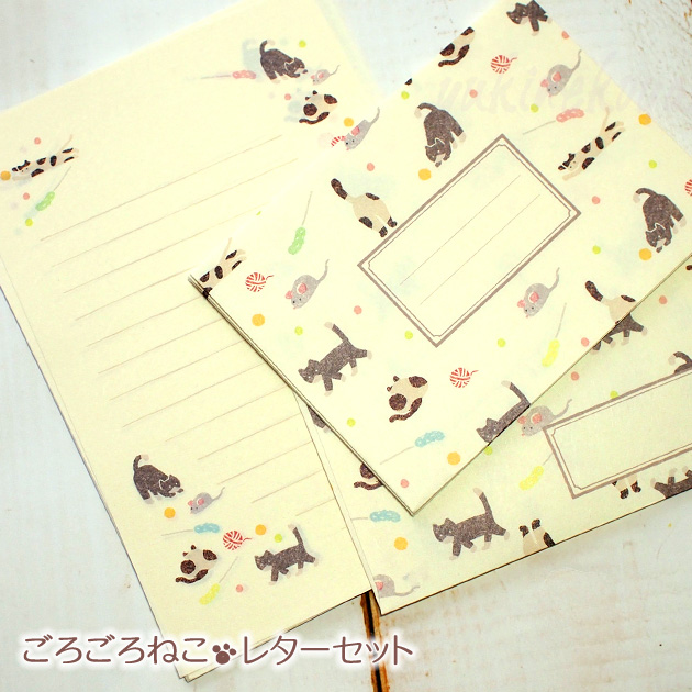 猫のレターセット ハンコレター・ごろごろねこ【美濃和紙・日本製】(便箋10枚・封筒5枚)
