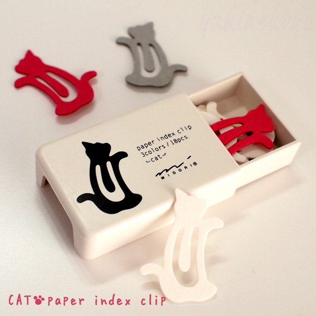 【MIDORIミドリ】猫型 ペーパーインデックスクリップ ケース入り