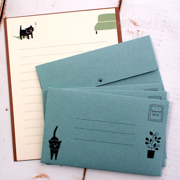 猫のレターセット　便箋８枚・封筒４枚【デザインフィル・ミドリカンパニー】