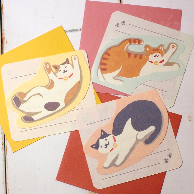 猫のレターセット　ふふふ　かまってねこさんレターセット【美濃和紙・日本製】（便箋４枚・封筒２枚）