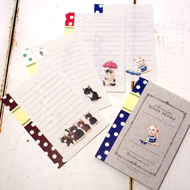 【猫のメモパッド】猫柄 ミニ水玉大学ノートメモ★ポタリングキャット