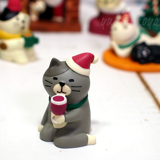 猫のマスコット　うっとりワイン猫★デコレ(DECOLE)concombre　まったりマスコット・クリスマス