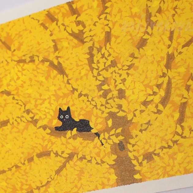 �y�L�̃|�X�g�J�[�h�z���т˂��@�؂̗t������i�X�r���E����Ƃ��̂�j�i���L�j