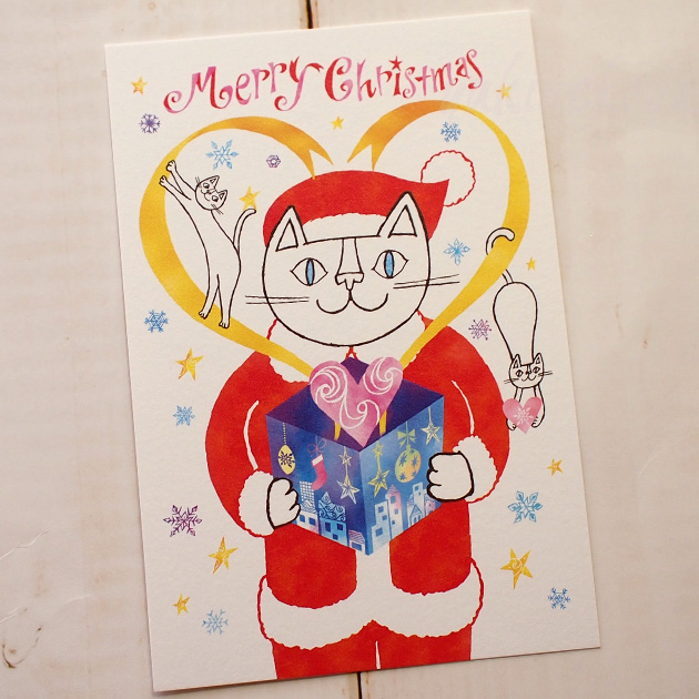 【猫のポストカード】おかべてつろう／きみにハートのメリークリスマス！（Okabe Tetsuro)