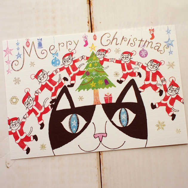 【猫のポストカード】おかべてつろう／たみんなでつながってメリークリスマス！（Okabe Tetsuro)